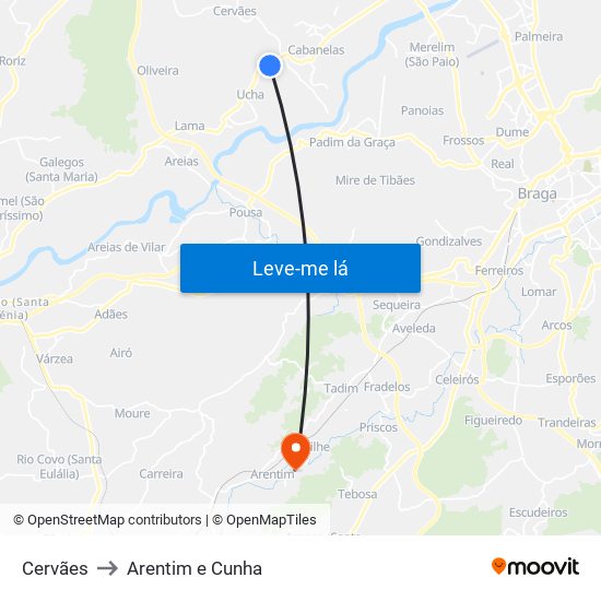 Cervães to Arentim e Cunha map