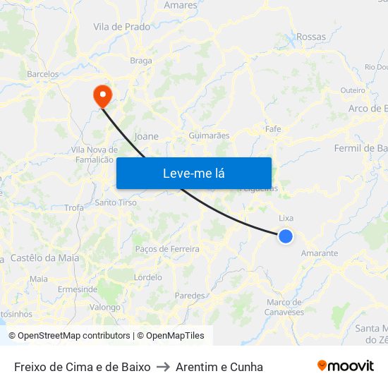 Freixo de Cima e de Baixo to Arentim e Cunha map
