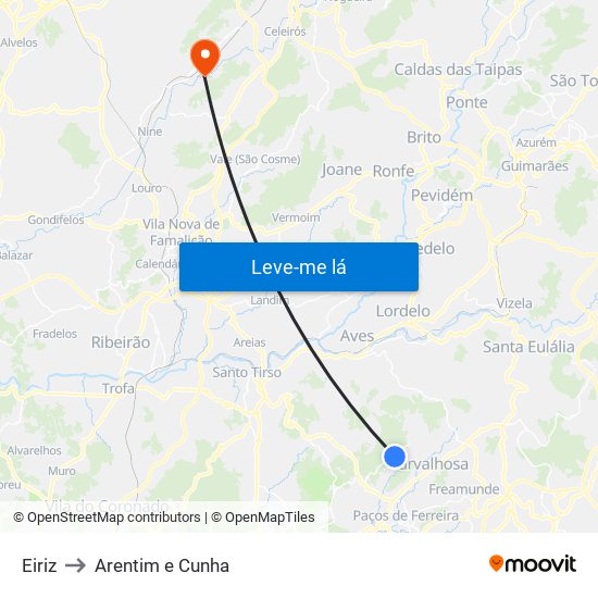 Eiriz to Arentim e Cunha map