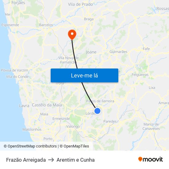 Frazão Arreigada to Arentim e Cunha map