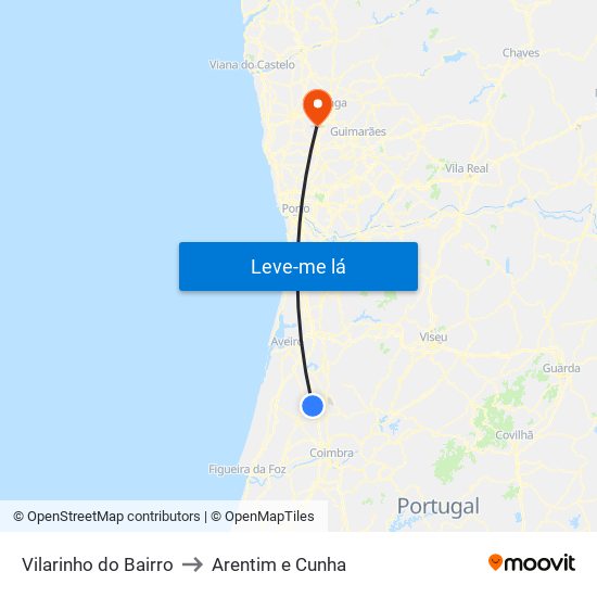 Vilarinho do Bairro to Arentim e Cunha map