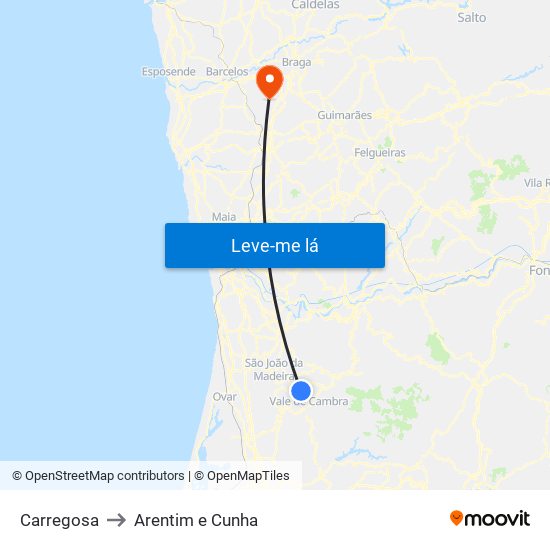 Carregosa to Arentim e Cunha map