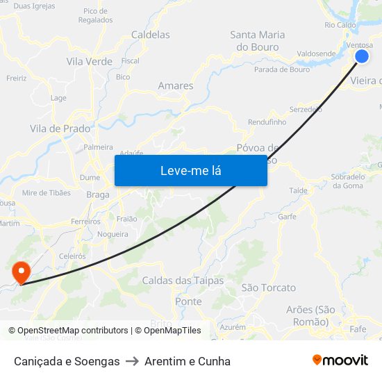 Caniçada e Soengas to Arentim e Cunha map
