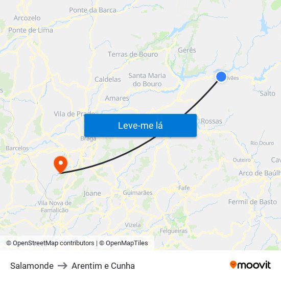 Salamonde to Arentim e Cunha map