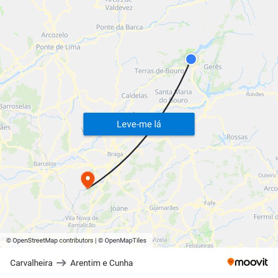 Carvalheira to Arentim e Cunha map