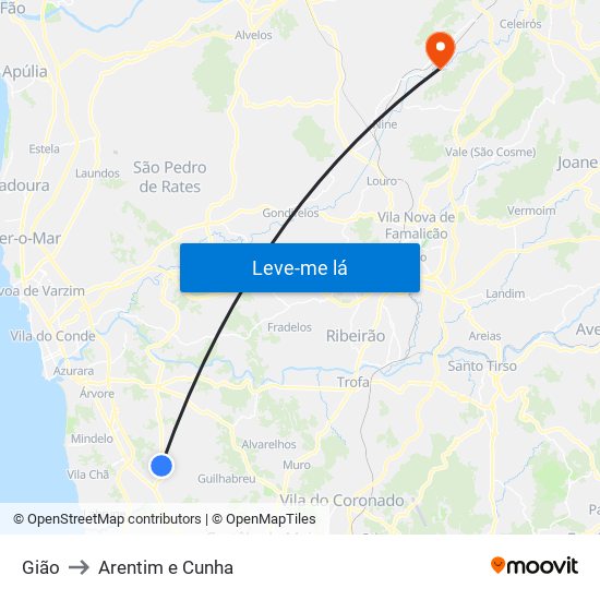 Gião to Arentim e Cunha map