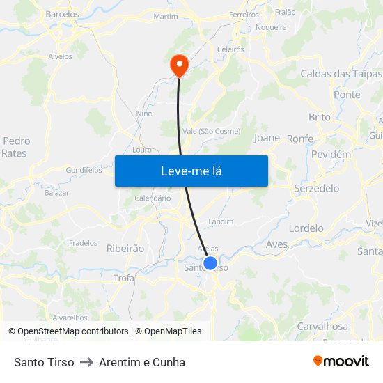 Santo Tirso to Arentim e Cunha map