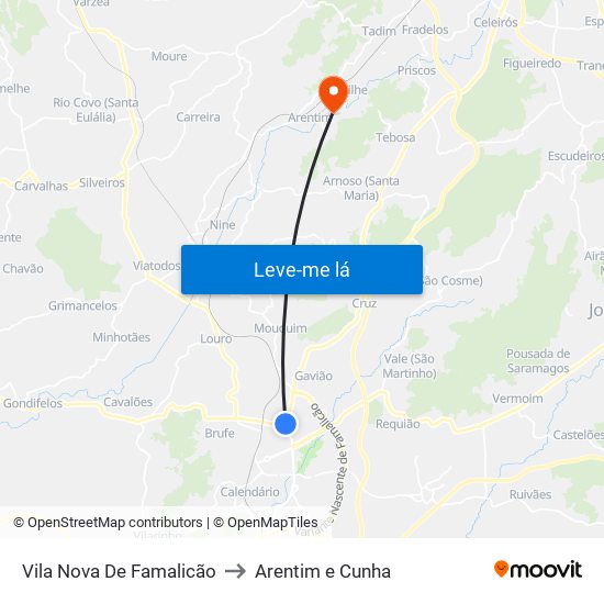 Vila Nova De Famalicão to Arentim e Cunha map
