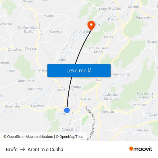 Brufe to Arentim e Cunha map