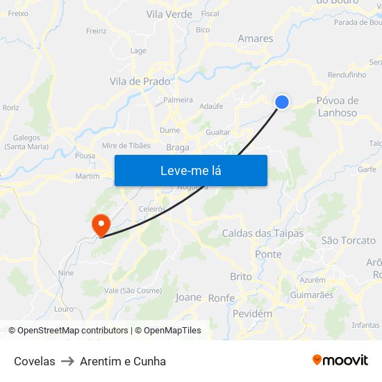 Covelas to Arentim e Cunha map