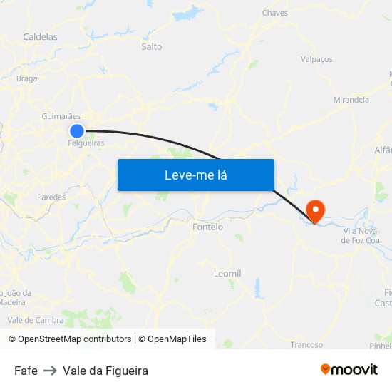 Fafe to Vale da Figueira map