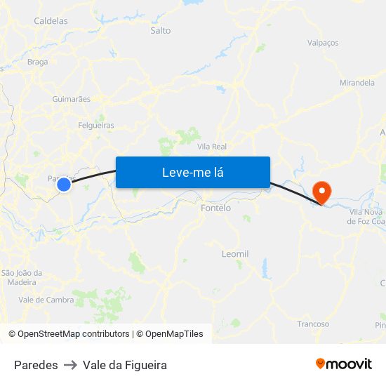 Paredes to Vale da Figueira map