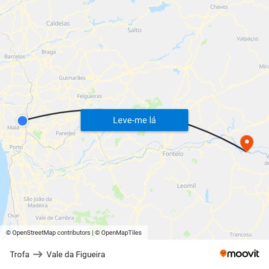 Trofa to Vale da Figueira map