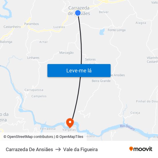 Carrazeda De Ansiães to Vale da Figueira map