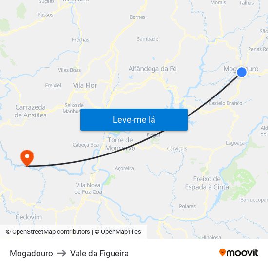 Mogadouro to Vale da Figueira map