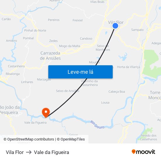 Vila Flor to Vale da Figueira map