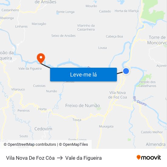 Vila Nova De Foz Côa to Vale da Figueira map