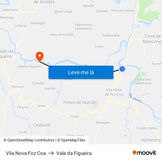 Vila Nova Foz Coa to Vale da Figueira map