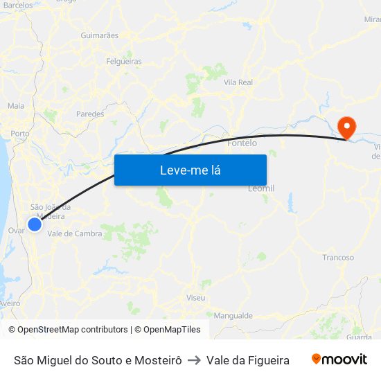 São Miguel do Souto e Mosteirô to Vale da Figueira map