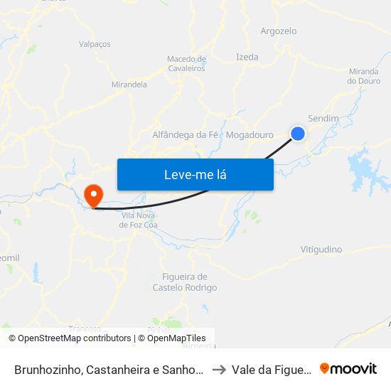 Brunhozinho, Castanheira e Sanhoane to Vale da Figueira map
