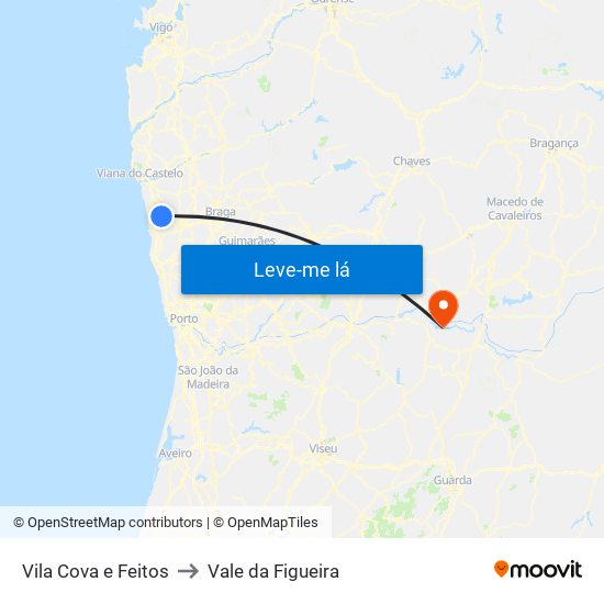 Vila Cova e Feitos to Vale da Figueira map