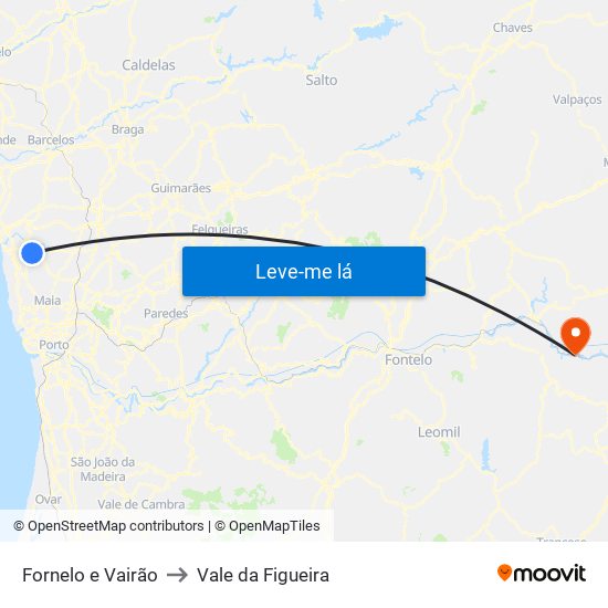 Fornelo e Vairão to Vale da Figueira map