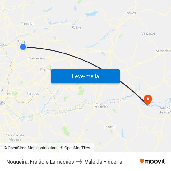 Nogueira, Fraião e Lamaçães to Vale da Figueira map