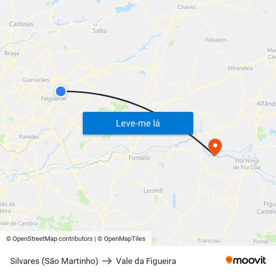 Silvares (São Martinho) to Vale da Figueira map