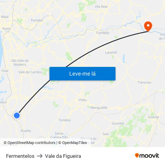 Fermentelos to Vale da Figueira map