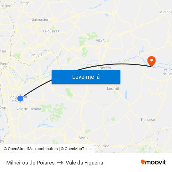 Milheirós de Poiares to Vale da Figueira map