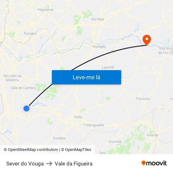 Sever do Vouga to Vale da Figueira map