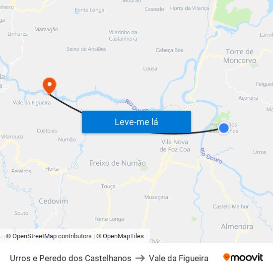 Urros e Peredo dos Castelhanos to Vale da Figueira map