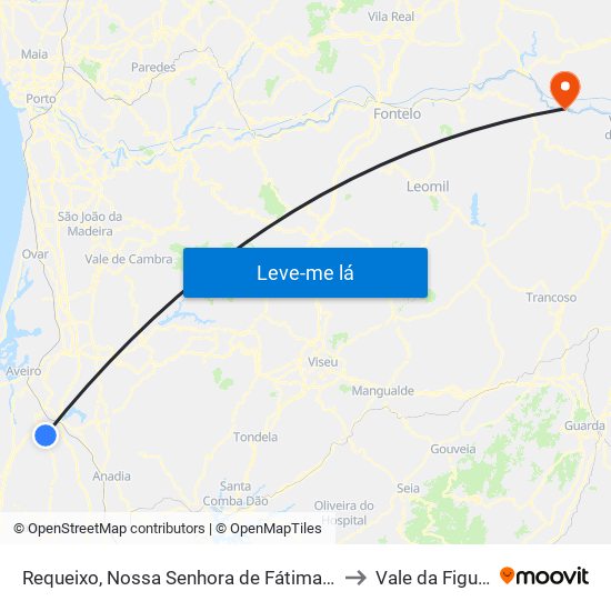 Requeixo, Nossa Senhora de Fátima e Nariz to Vale da Figueira map