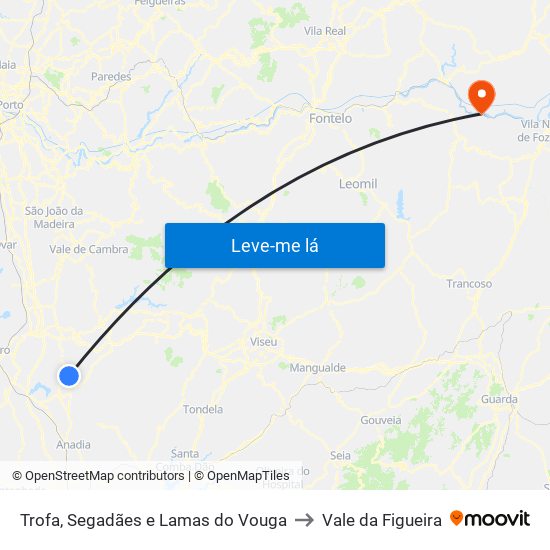 Trofa, Segadães e Lamas do Vouga to Vale da Figueira map