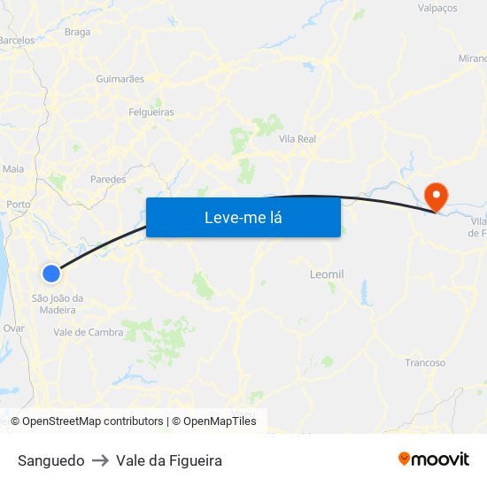 Sanguedo to Vale da Figueira map