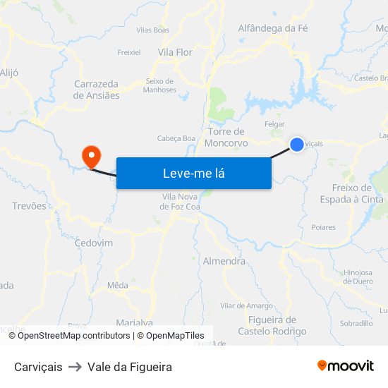 Carviçais to Vale da Figueira map