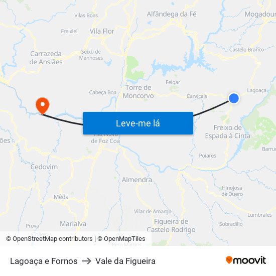 Lagoaça e Fornos to Vale da Figueira map