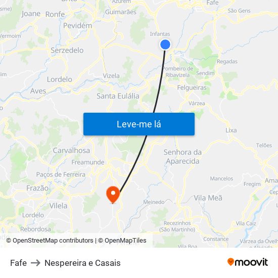 Fafe to Nespereira e Casais map