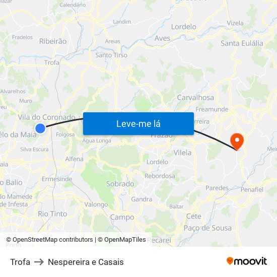 Trofa to Nespereira e Casais map