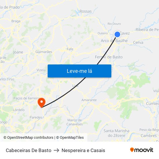 Cabeceiras De Basto to Nespereira e Casais map