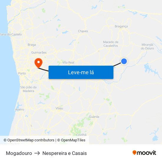 Mogadouro to Nespereira e Casais map