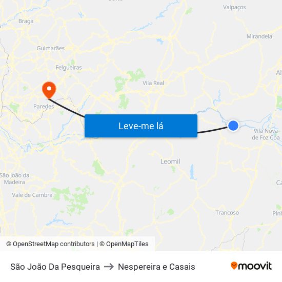 São João Da Pesqueira to Nespereira e Casais map