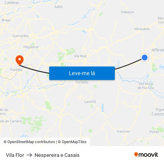 Vila Flor to Nespereira e Casais map