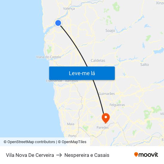 Vila Nova De Cerveira to Nespereira e Casais map