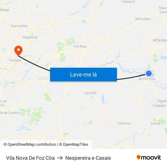 Vila Nova De Foz Côa to Nespereira e Casais map