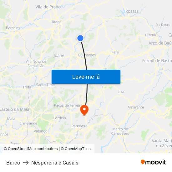 Barco to Nespereira e Casais map