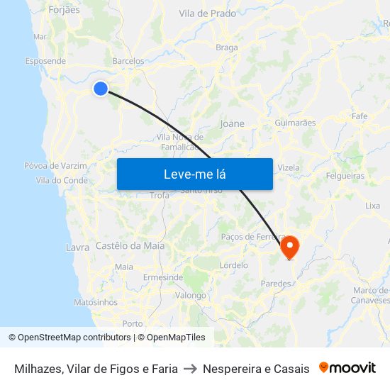 Milhazes, Vilar de Figos e Faria to Nespereira e Casais map