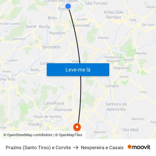 Prazins (Santo Tirso) e Corvite to Nespereira e Casais map