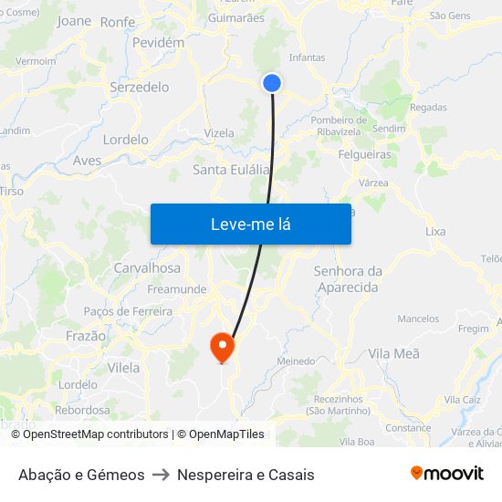 Abação e Gémeos to Nespereira e Casais map