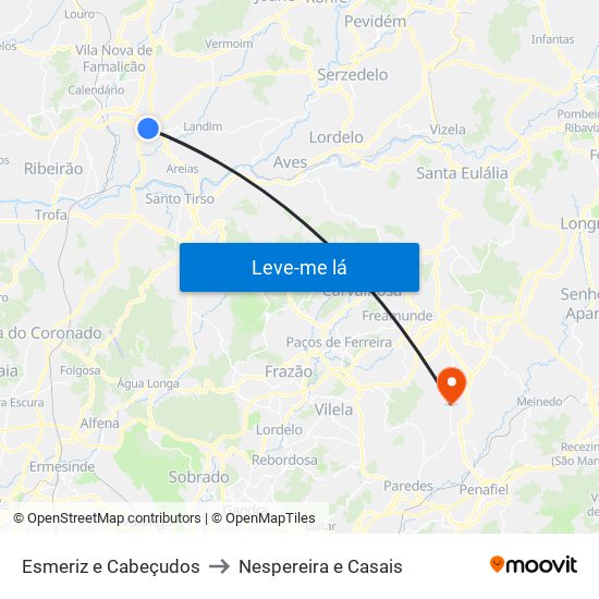 Esmeriz e Cabeçudos to Nespereira e Casais map